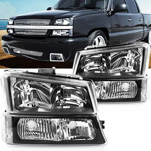 FOR 2003-2006 CHEVY SILVERADO BLACK HOUSING HEADLIGHTS +CLEAR LENS+SIGNAL LIGHTS - Picture 1 of 12