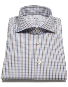 Camicia Kiton a quadri azzurro/marrone - Foto 1 di 10