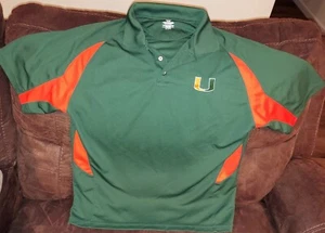 UNIVERSITY MIAMI HURRICANES MEN'S POLO SHIRT GREEN ORANGE PRO EDGE SIZE LARGE  - Picture 1 of 4