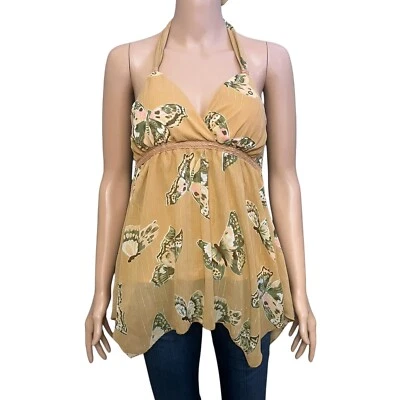 Top Halter Babydoll Mariposa Y2K Jordache Mediano 7/9 Punta Dobladillo Coqueta Hada Foto 1 de 4