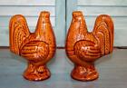 Vintage Set Ceramic Chicken Rooster Hen 5.5" Salt Pepper Shakers Brown Glaze