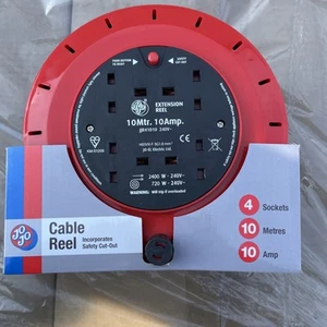 4 WEGE 10M KABEL VERLÄNGERUNG AUFROMMEL KABEL NETZSTECKDOSE 10AMP ELEKTRISCH - Bild 1 von 2