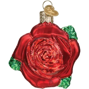 Old World Christmas Red Rose Flower Glass Tree Ornament 36251 FREE BOX New - Picture 1 of 7