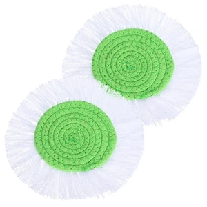 2 Pack Coasters for Drinks Absorbent with Tassels, Sun Green - Picture 1 of 5