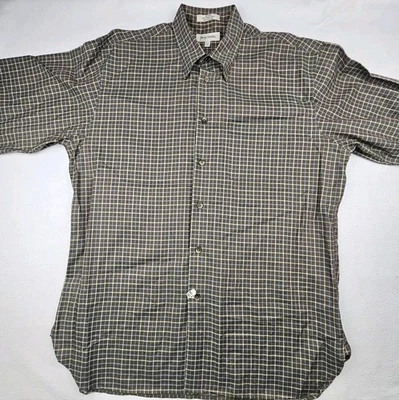 John W. Nordstrom Mens Size Large Button Front Cotton Shirt Brown Plaid - Image 1 of 4