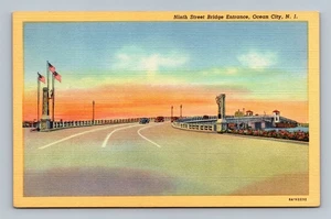 Vintage Ninth Street Bridge Eingang Postkarte Ocean City NJ Leinen - Bild 1 von 2