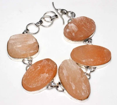 Elegante Pulsera Selenita Naranja Chapada en Plata 925 8.5" Mejores Regalos GW Foto 1 de 3