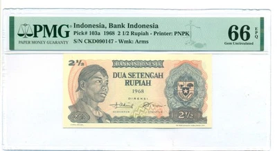 Indonesia 1968 2 1/2 Rupiah Bank Note Gem Unc 66 EPQ PMG - Image 1 of 4