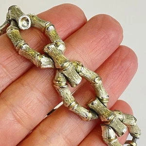 Lisner Vintage Bracelet Bamboo Link Gold Wash Silver Tone Hook Costume Signed - Picture 1 of 15