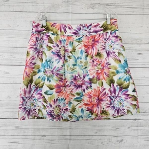Ann Taylor LOFT Damen Rock Gr. 12 lila grün Blumenmuster Leinenmischung seitlicher Reißverschluss - Bild 1 von 4