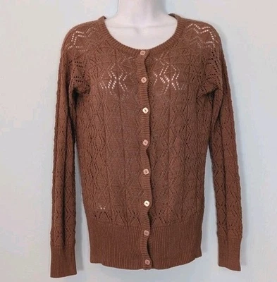 Cárdigan suéter tejido abierto inclinable completo para mujer manga larga mediana marrón  Foto 1 de 4