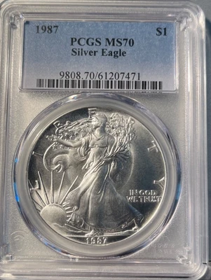 1987   1 OZ AMERICAN SILVER EAGLE   PCGS MS-70 Freshly Graded - Image 1 of 2