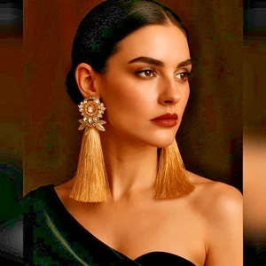 Vintage 80's Gold Tone Silk Tassel Earrings New - Picture 1 of 6