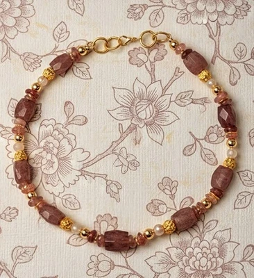 Glorious Pink Strawberry Quartz In Stunning Round Gold Plated Choker Or Necklace - Image 1 of 4