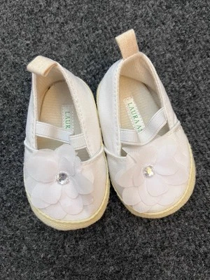 Zapatos de bebé Laura Ashley vintage flor blanca talla 2 suela de goma iglesia elástica Foto 1 de 4