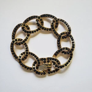 Brazalete de eslabones MARLYN SCHIFF tono dorado FIRMADO imitación cristal negro nuevo sin etiquetas - Imagen 1 de 3