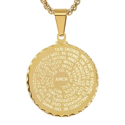 Colar de oração de aço inoxidável em tempo de aço com pingente de diamantes simulados - Imagem 1 de 4