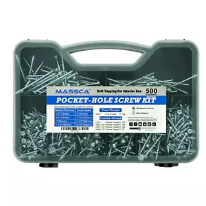 Massca Pocket-Hole Screw Kit (Self-Tapping Zinc Plated), 500pk - Picture 1 of 8