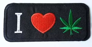 I LOVE MARIJUANA WEED CANNABIS IRON/SEW ON EMBROIDERED PATCH 9cm x 4cm HIPPY - Bild 1 von 1