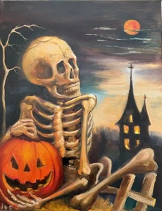 Halloween  DECOR, Original Painting Oil, 11x14inches, HALLOWEEN GIFT, Wall Decor - Picture 1 of 10