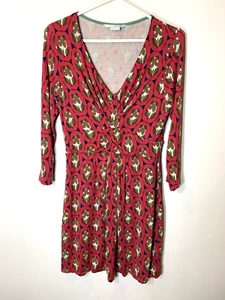 Boden Dress Womens 8R Red Stretch Jersey Block Print V Neck Mini 3/4 Sleeves - Picture 1 of 8