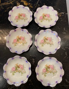 Vintage JSV Germany Lusterware Fruit/Dessert Bowls w Roses Set Of 6 - Picture 1 of 7