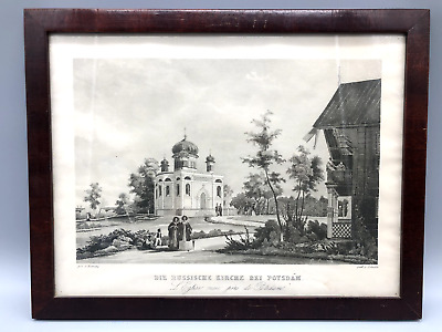 Ansicht Russische Kirche Potsdam 1845 Gerahmt Aquatinta Schulin Lithographie • 300€