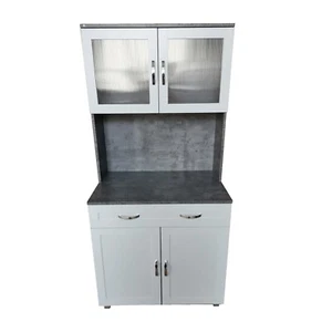 Küchenbuffet mit Glasteil Beton Weiß Blanca Küchenschrank Hochschrank HTI-Living - Bild 1 von 3