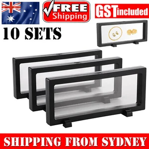 10 Pack 3D Floating Frame Holder Stand Box Clear Jewelry Ring Coin Display Case - Picture 1 of 11
