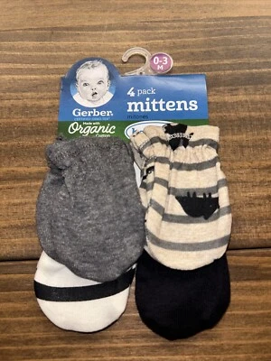 Mitones Gerber bebé niño 0-3 meses dinosaurios gris negro algodón orgánico paquete de 4/ Foto 1 de 4