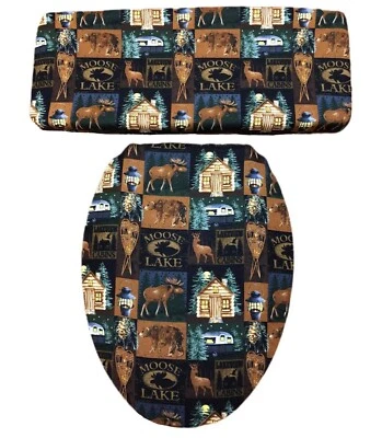 Moose Lake Bear Deer Log Cabin Brown Bathroom Decor Toilet Seat Lid Cover Set Foto 1 de 2