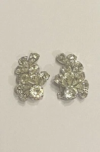 Eisenberg Vtg Crystal Rhinestone Silver Tone Rhodium Plate Clip Earrings Bridal - Picture 1 of 7