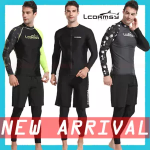 MEN'S RASH GUARD LONG SLEEVE SURF TOP SHIRT PANT SHORTS SET WATER SPORTS WETSUIT - Picture 1 of 10