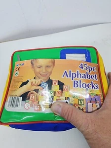 45-Piece Wood ALPHABET BLOCK SET With Carrying Case My Kids Toy Mfg. Co. - Picture 1 of 6