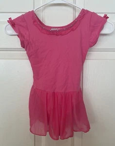 Freestyle Danskin Kid Girl Solid Pink  Cotton Blend Leotard With Skirt Sz 6/6X - Picture 1 of 3