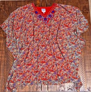 Diane Gilman Beaded Neckline Boho Style Blouse Size Medium - Picture 1 of 7