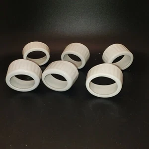 Gibson Dinner Napkin Rings Set of 6 2" Elegant White Oval Shaped Ribbed - Picture 1 of 4
