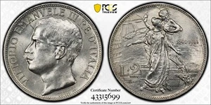 Italien 1911 R 2 Lire Pcgs Au55 50th Anniversary Of Kingdom Rare Type Km-52 - Bild 1 von 4