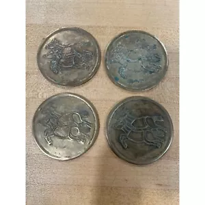 4 Rare Joseon Dynasty 2 Horses Official Warrants Bronze Metal Set Korea Antique - Picture 1 of 11