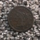 ANTIQUE 1842 LARGE CENT BRAIDED HAIR COIN