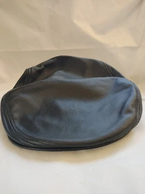  Gorra de Newsboy/Paperboy/Gorra de Cuero Genuino Negro Botón a Presión/Tamaño 58 cm Foto 1 de 4