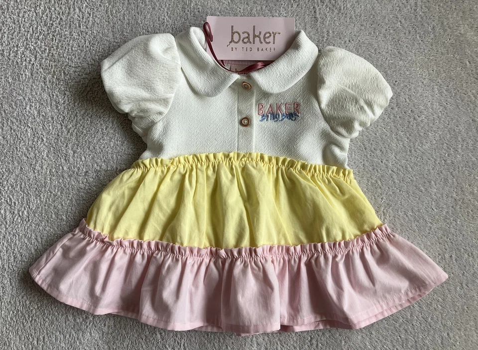 Ted Baker Baby Girl Cream Pink Yellow Dress Party Holiday Summer NEWBORN - Image 1 of 4