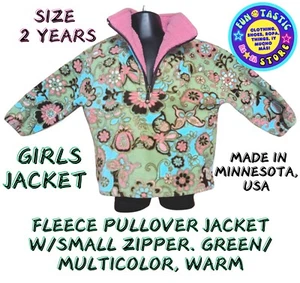 GIRLS JACKET FLEECE PULLOVER  W/SMALL ZIPPER MULTICOLOR, MADE IN MINNESOTA, USA  - Picture 1 of 8