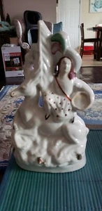 CA 1790 LARGE STAFFORDSHIRE HUNTER ON ELK W/ GRAVEL WARE FLAT BACK FIGURINE - Picture 1 of 12