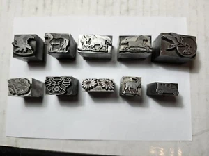 Vintage Letterpress Printing Horse Car Goat Lot ALL METAL Of 10 - Picture 1 of 7