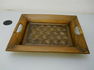 Wood Bamboo Woven Rattan Serving Table Tray Candle Centerpiece Holder  - Image 1 of 4