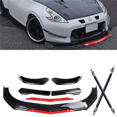 Front Bumper Lip Splitter Lower Spoiler Body Black+Red For Nissan 370Z 350Z - Image 1 of 4