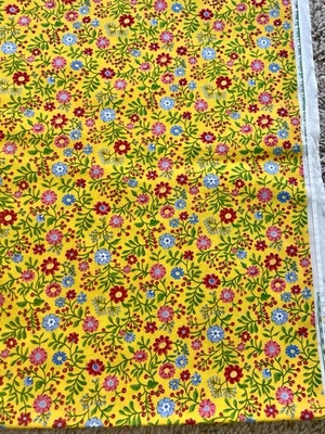 NEW Sunday In the Park Piece O Cake 100% Cotton Fabric Yellow Floral 3 Yd - Image 1 of 4