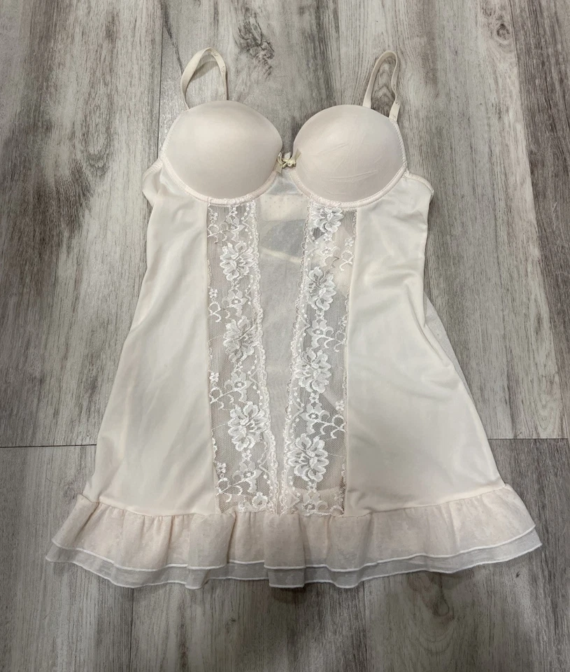 Top Babydoll Playboy Intimates Crema Encaje y Malla Talla Mediana Foto 1 de 4