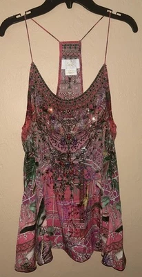 CAMILLA Glasshouse Romance Crystal Embellished T Back Shoestring Silk Top Sz M - Image 1 of 4